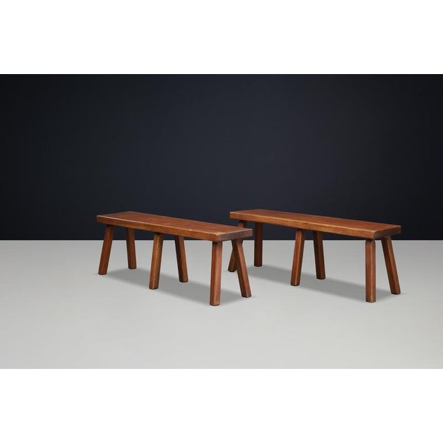 French Primitive Oak Bench with Rich Patina, 1960s For Sale - Image 4 of 15