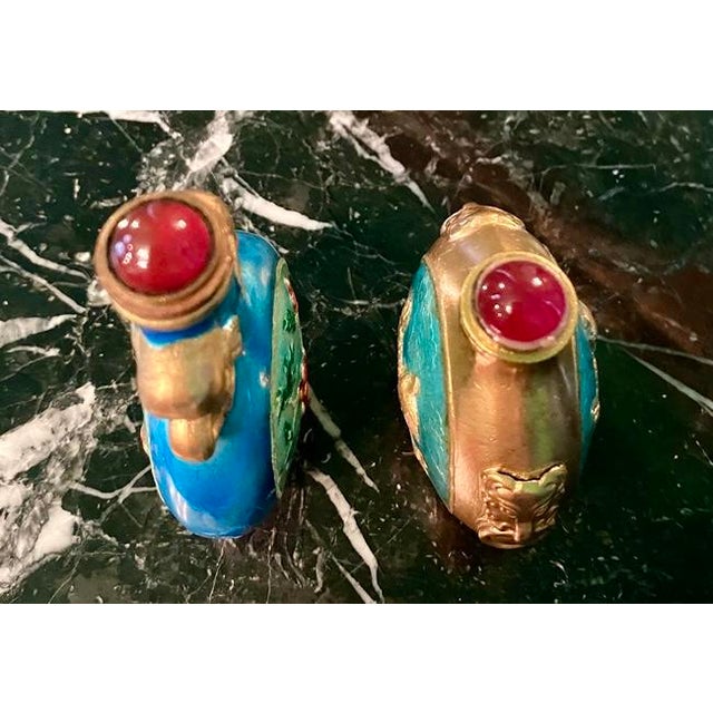 Antique Chinese Enamel Metal Snuff Bottles- Set of 2 For Sale - Image 4 of 12