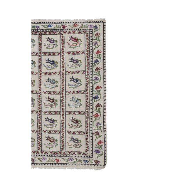 Vintage Aubusson Tulip Motif Kilim Rug For Sale - Image 4 of 13