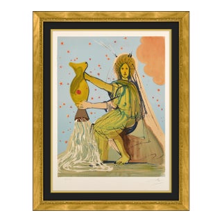1967 Aquarius Surrealism Yellow Lithograph Salvador Dalí For Sale