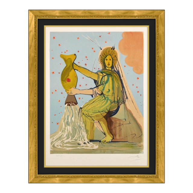 1967 Aquarius Surrealism Yellow Lithograph Salvador Dalí For Sale