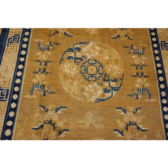 19th Century 1800s Yellow Gold Medallion Antique Chinese Ningxia Carpet 4'10" X 6'10" Knotted Pile Wool Rug For Sale - Image 5 of 10