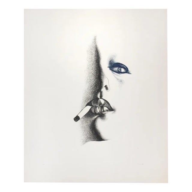 Giacomo Porzano, Smoker in White, 1970s, Etching For Sale