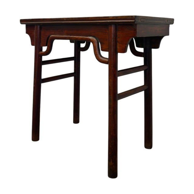 1970s 1970s Traditional Chinese Style Dark Wood Console Table With Camel-Hump Apron. For Sale - Image 5 of 7