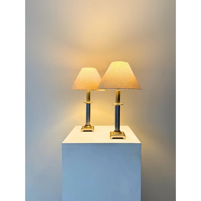 Neoclassical Mixed Metal Table Lamps, France, 1970s, Set of 2 For Sale - Image 3 of 10