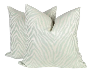 Light Green Sateen Zebra Pillow Covers, a Pair