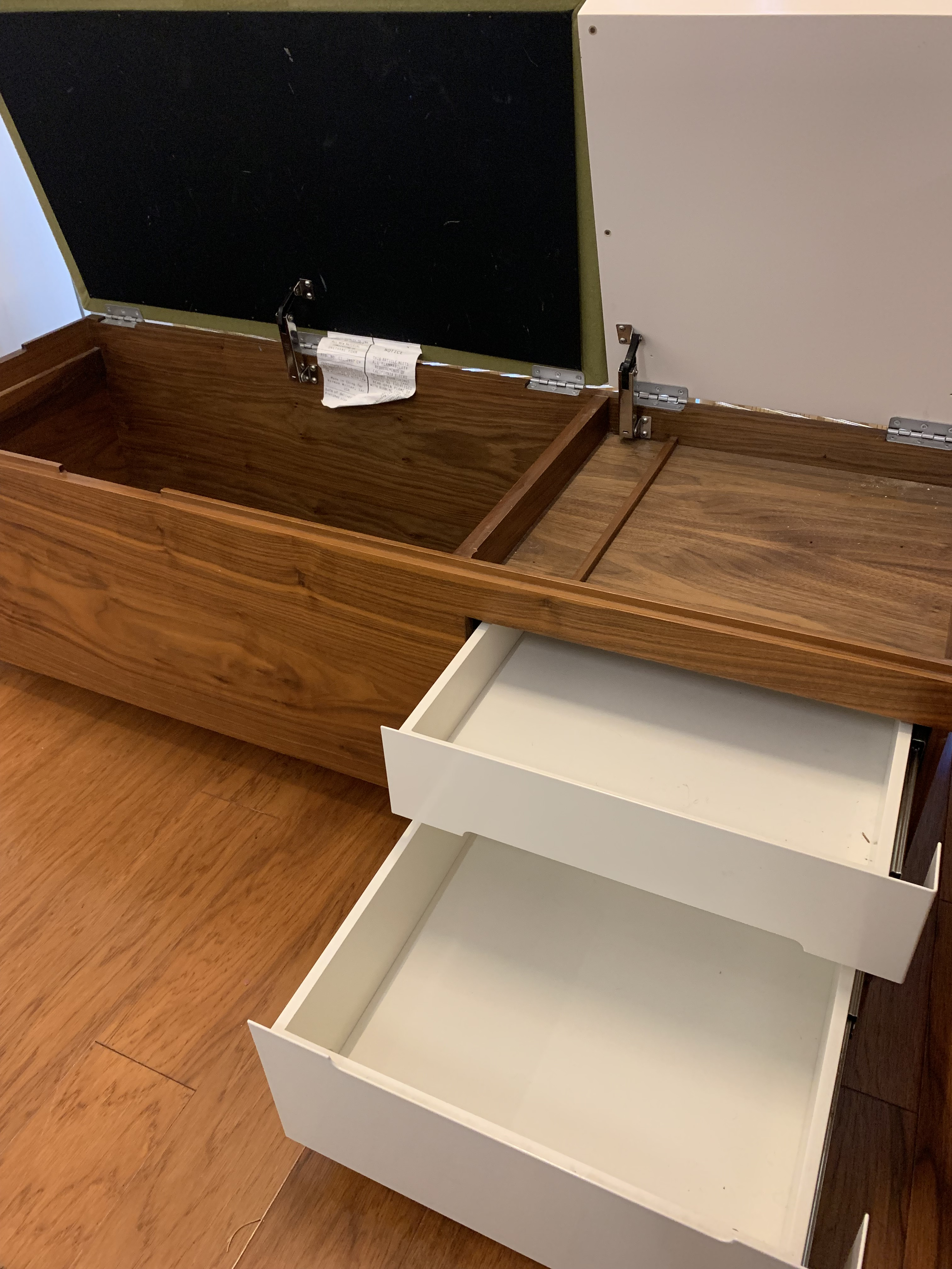 meller wood and upholstered bench