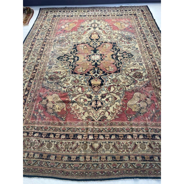 Persian 1880's Antique Persian Kerman Lavar "LION VS BULL" Rug 9.2 x 12.5 For Sale - Image 3 of 18
