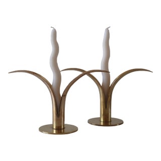 Mid 20th Century Pair of Liljan Brass Candleholders by Ivar Åhlenius Björk for Ystad Metall For Sale