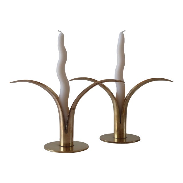 Mid 20th Century Pair of Liljan Brass Candleholders by Ivar Åhlenius Björk for Ystad Metall For Sale