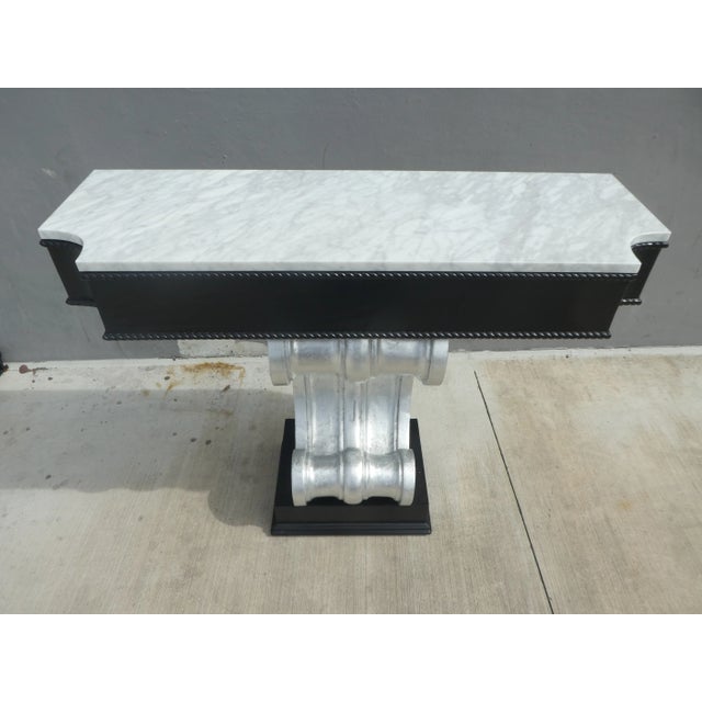 1940s 1940's Hollywood Regency Marble Top Scroll Console For Sale - Image 5 of 9