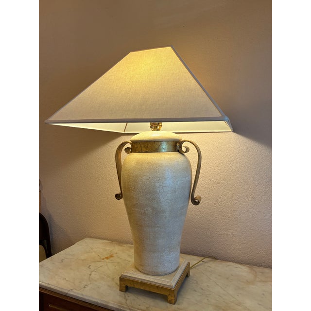 Large Ceramic Amphora Lamp With Tapered Square Lamp Shade For Sale - Image 9 of 12