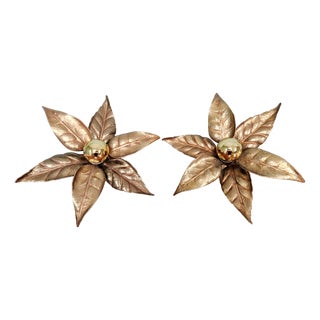 Floral Brass Wall Sconces by Willy Daro for Massive, 1970, Set of 2 For Sale