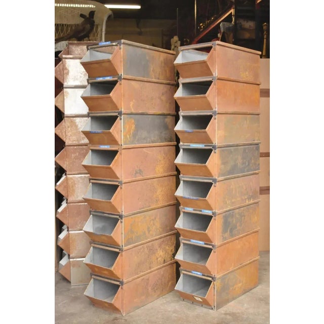 Vintage Lyon Aurora Il Steel Metal American Industrial 23" Stackable Storage Bin For Sale In Philadelphia - Image 6 of 12