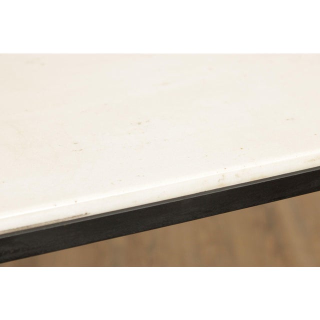 Metal Mid Century Modern Industrial Marble Top Steel Console Bar Table For Sale - Image 7 of 12