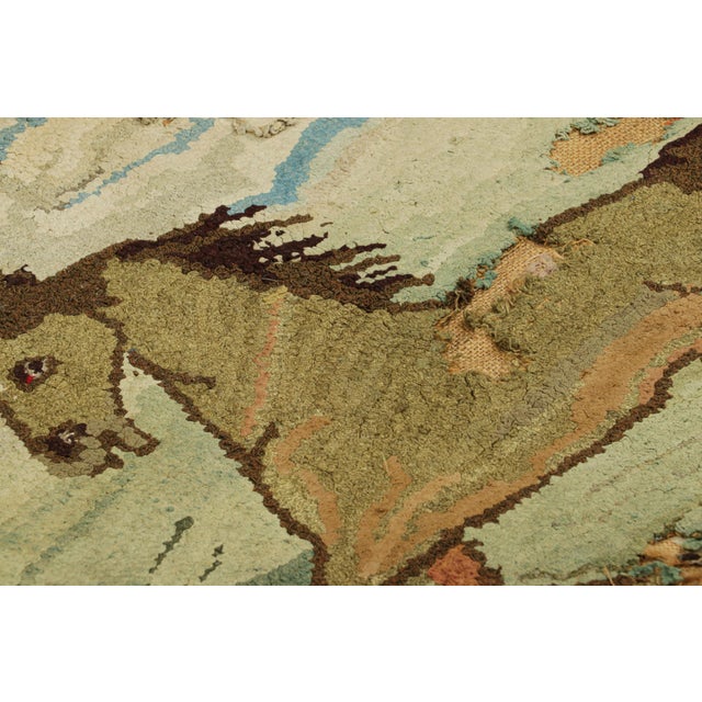 Traditional Antique Hooked Rug With Horse Pictorials in Blue and Cream From Rug & Kilim For Sale - Image 3 of 8