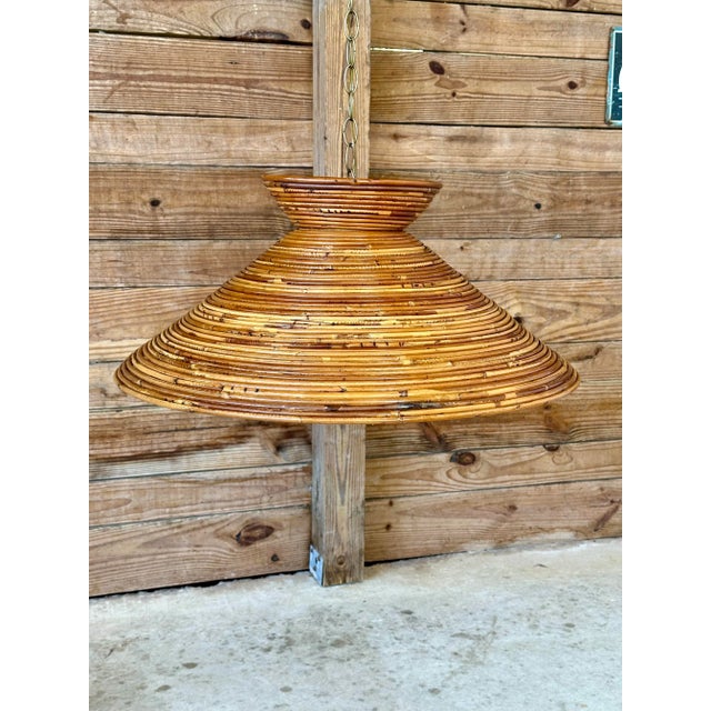 Mid-20th Century Coastal Pencil Reed Rattan Chandelier Pendant For Sale - Image 12 of 12