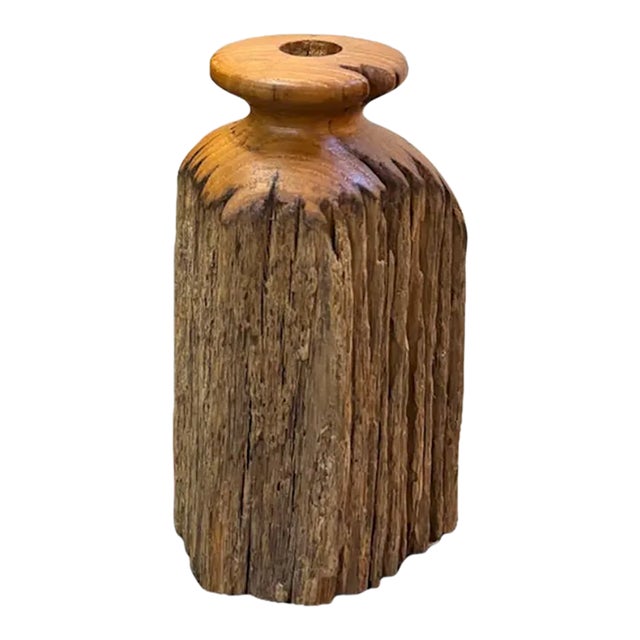 Hand Carved Vase Made From a Real Piece of Wood For Sale