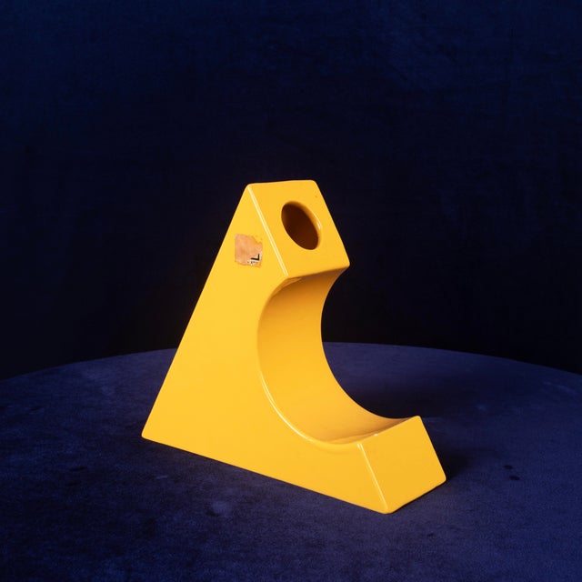 Italian Space Age Sculptural Yellow Glazed Ceramic Vase, 1970s For Sale - Image 3 of 18