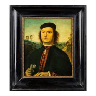 Diminutive Antique Portrait Painting of Francesco Dell Opere, After Pietro Perugino For Sale