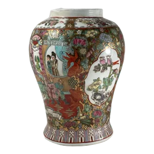 Large Antique Famille Rose Chinese Porcelain Open Ginger Jar Baluster Vase Circa 1920s Export China