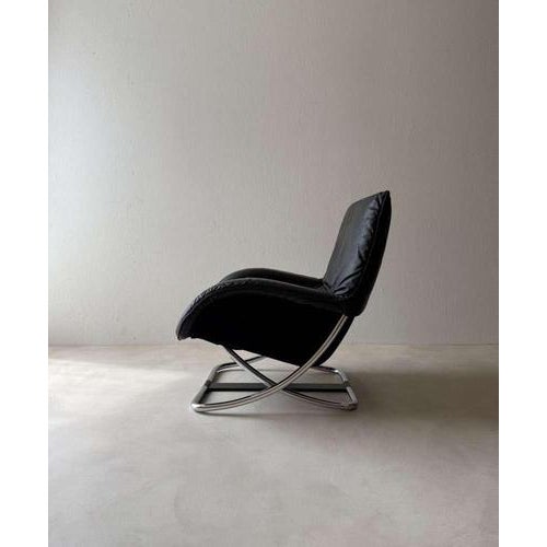 Black Set of Swiss Lounge Chair with Ottoman by Robert Haussmann, 1980s For Sale - Image 8 of 11