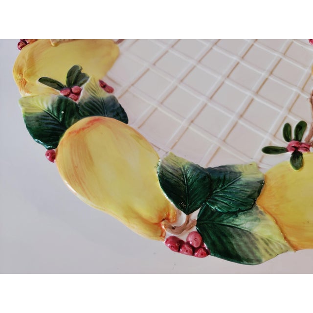 Vintage French Country Fitz and Floyd Serving Plate Platter 1991 With Embossed Pears and Basket Weave 12.25" For Sale In Jacksonville, FL - Image 6 of 7
