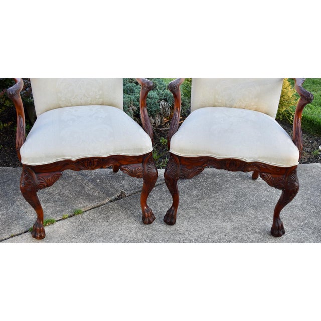 Vtg. Pair of Carved Mahogany Federal Style Arm Chairs With Claw Feet For Sale In Philadelphia - Image 6 of 18