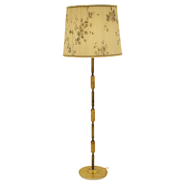 Mid-Century Alabaster and Brass Floor Lamp, Czechoslovakia, 1950s For Sale