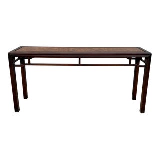 1980s Drexel Tai-Ming Collection Asian Style Burlwood Sofa Table / Console Table For Sale