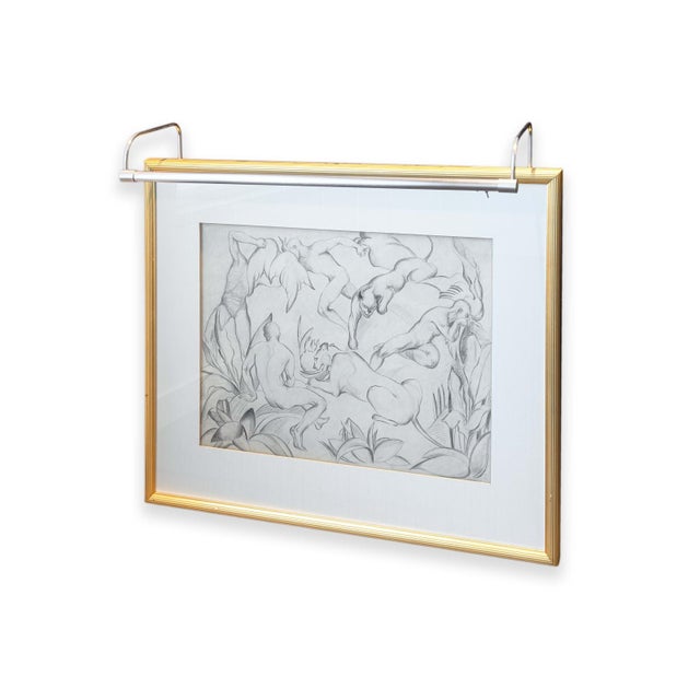 A modern graphite drawing on paper by American artist William Hentschel (1892–1962). This dynamic composition features a...