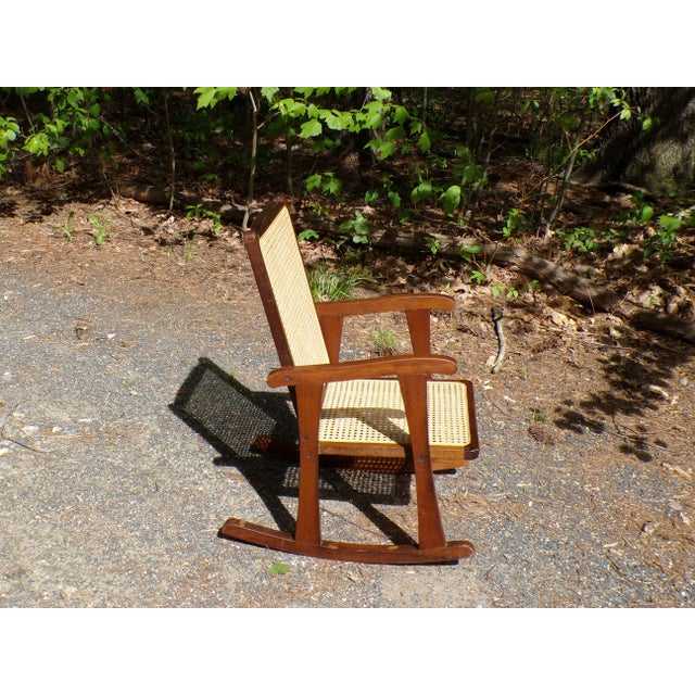 Vintage Mid Century Child Size Small Cane Rocking Chair Rocker For Sale - Image 13 of 14