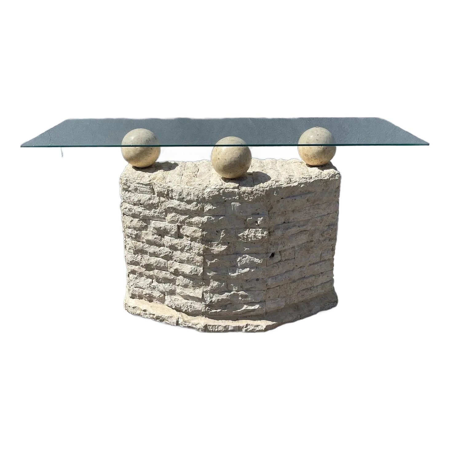 Vintage Post Modern Tessellated Mactan Stone Console Table