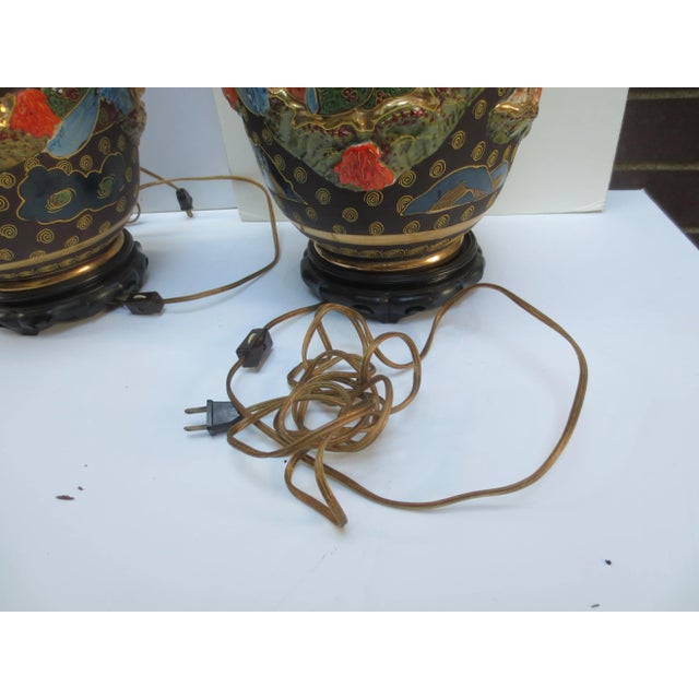 Matching Pair of Satsuma Porcelain Table Lamps Mid-Century - Pair of 2 For Sale - Image 9 of 11