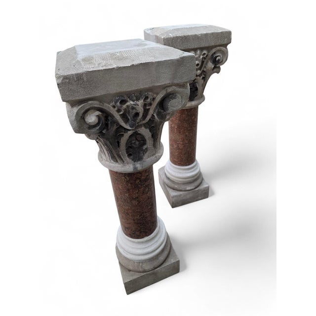 Antique Italian Marble & Sculpted Stone Pedestals From Roman Church Altar - Pair For Sale In Chicago - Image 6 of 8