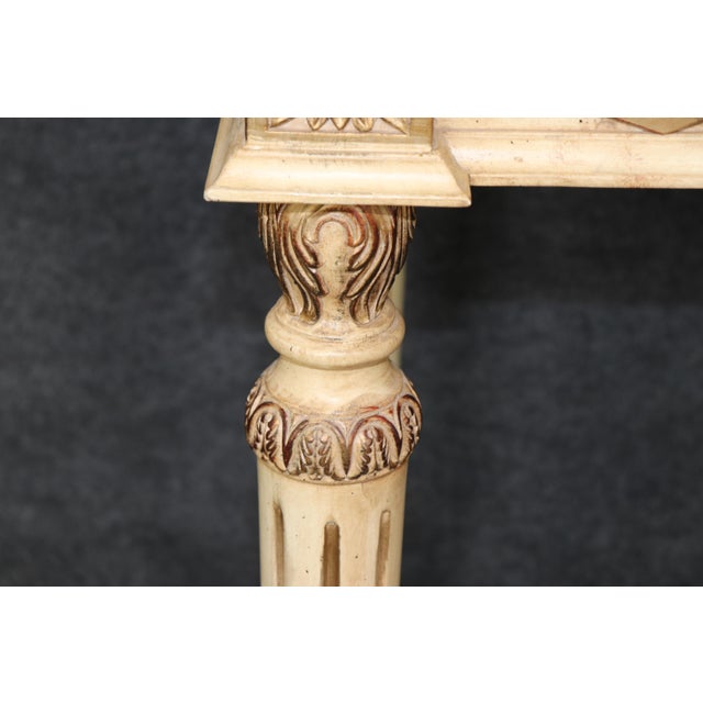 Cream Louis XVI Style Distressed Painted and Gilt Marble Top Console Table For Sale - Image 8 of 13