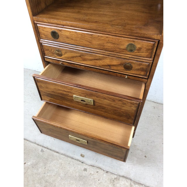 Vintage Campaign Style Oak Wall Unit With Brass Hardware For Sale - Image 16 of 17