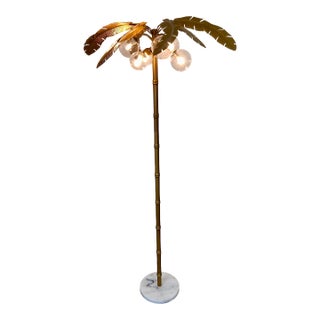 Vintage Mid Century Modern Chinoiserie Gold Palm Tree Floor Lamp For Sale
