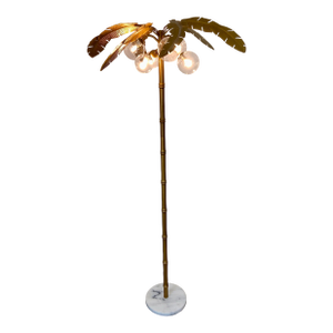 Vintage Mid Century Modern Chinoiserie Gold Palm Tree Floor Lamp