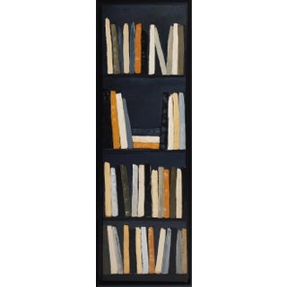 Chronique De L'esprit, Abstract Bookshelf Painting in Neutral Tones, Framed in Black, Contemporary, Framed by Sophie Dumont For Sale