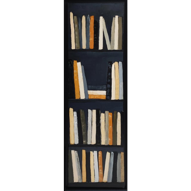 Chronique De L'esprit, Abstract Bookshelf Painting in Neutral Tones, Framed in Black, Contemporary, Framed by Sophie Dumont For Sale