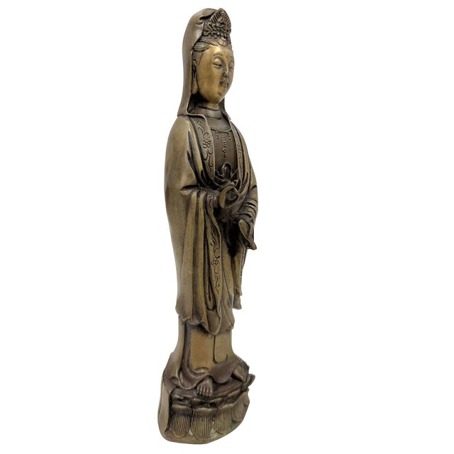 Mid 20th Century Antique Chinese Bronze Western Three Saints Buddha Statue For Sale - Image 4 of 17