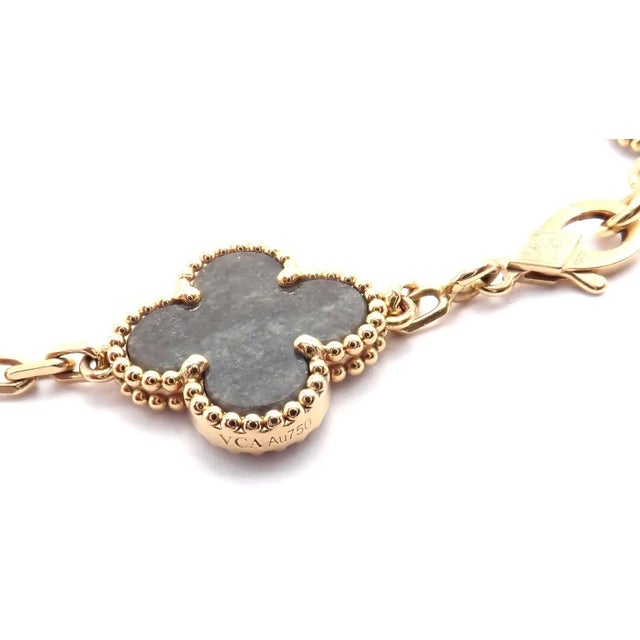 Metal Mid 20th Century Van Cleef & Arpels Alhambra Rose Gold Obsidian Bracelet For Sale - Image 7 of 12