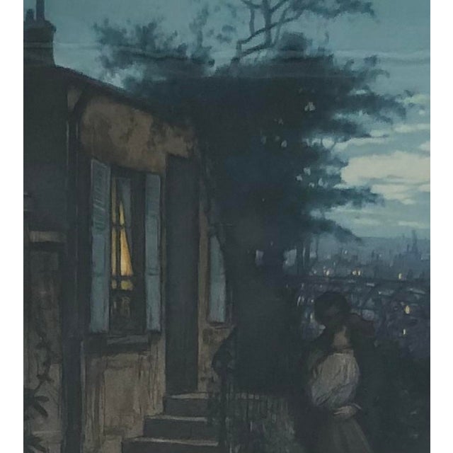 Lionello Balestrieri, Deux amants dans un jardin au dessus de Paris, Engraving, Framed For Sale - Image 4 of 10