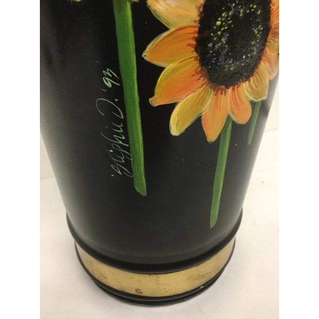 Black Hand Painted Galvanized Tall Metal & Brass Matchstick Holder For Sale - Image 8 of 10
