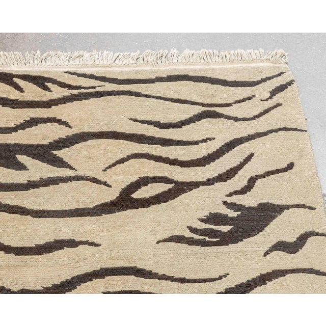 Asian Tibetan Style Tiger Stripe Pattern Carpet, 9' X 6' For Sale - Image 3 of 8