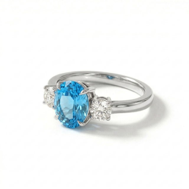 Contemporary Swiss Blue Topaz Engagement Ring, December Birthstone Wedding Ring Us 7 For Sale - Image 3 of 4