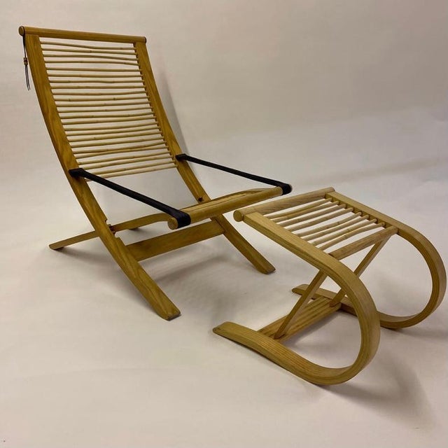 Set of Rattan & Steam Bent Chair & Ottoman, 1960s For Sale - Image 12 of 17