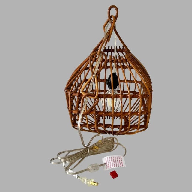 Vintage Mid Century Italian Bamboo Pendant Ceiling Light For Sale - Image 9 of 12