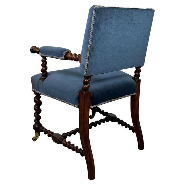 Antique English Victorian Carved Oak Barley Twist Armchair For Sale - Image 9 of 14